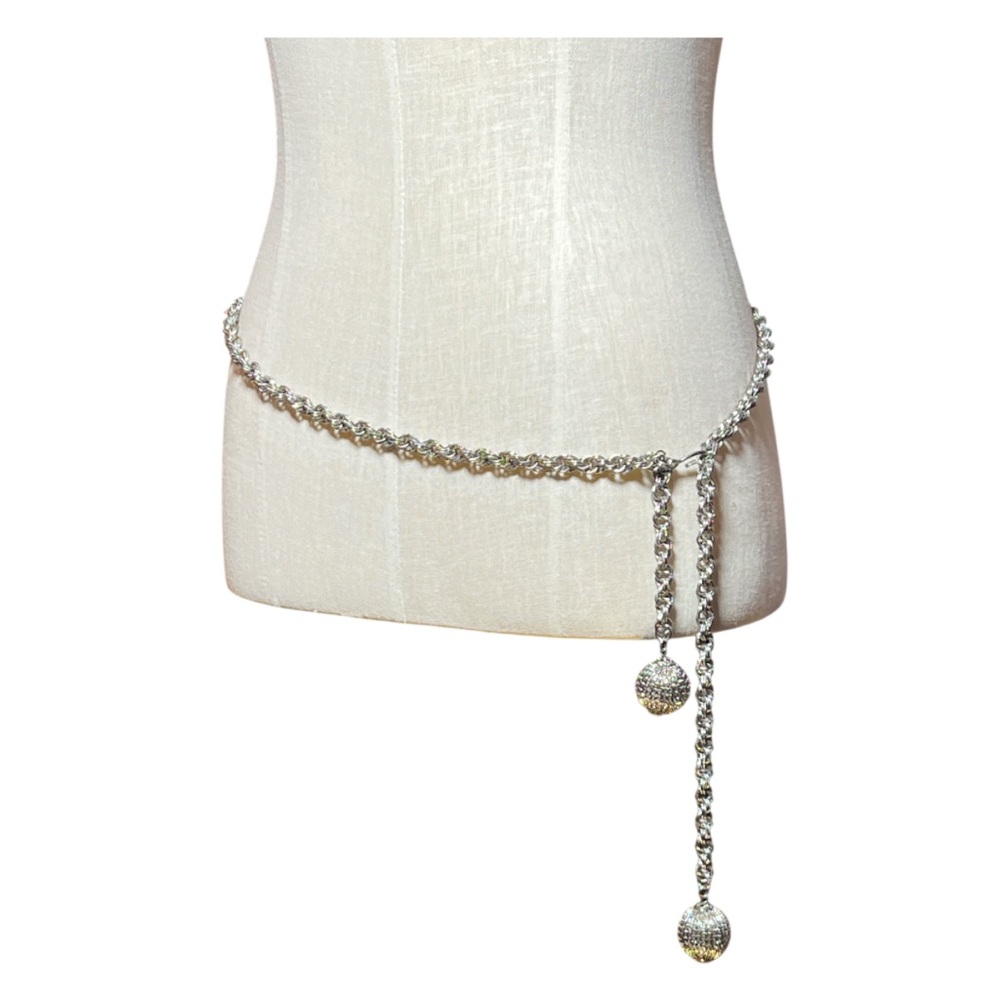 Vintage 90s Silver Chain Belt Textured Ball Hook 38” Y2K Rope Style